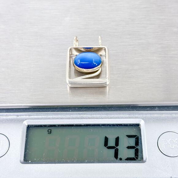 Vintage Sterling Silver 925 Dyed Blue Cat's Eye Geometric Pendant - Picture 7 of 7